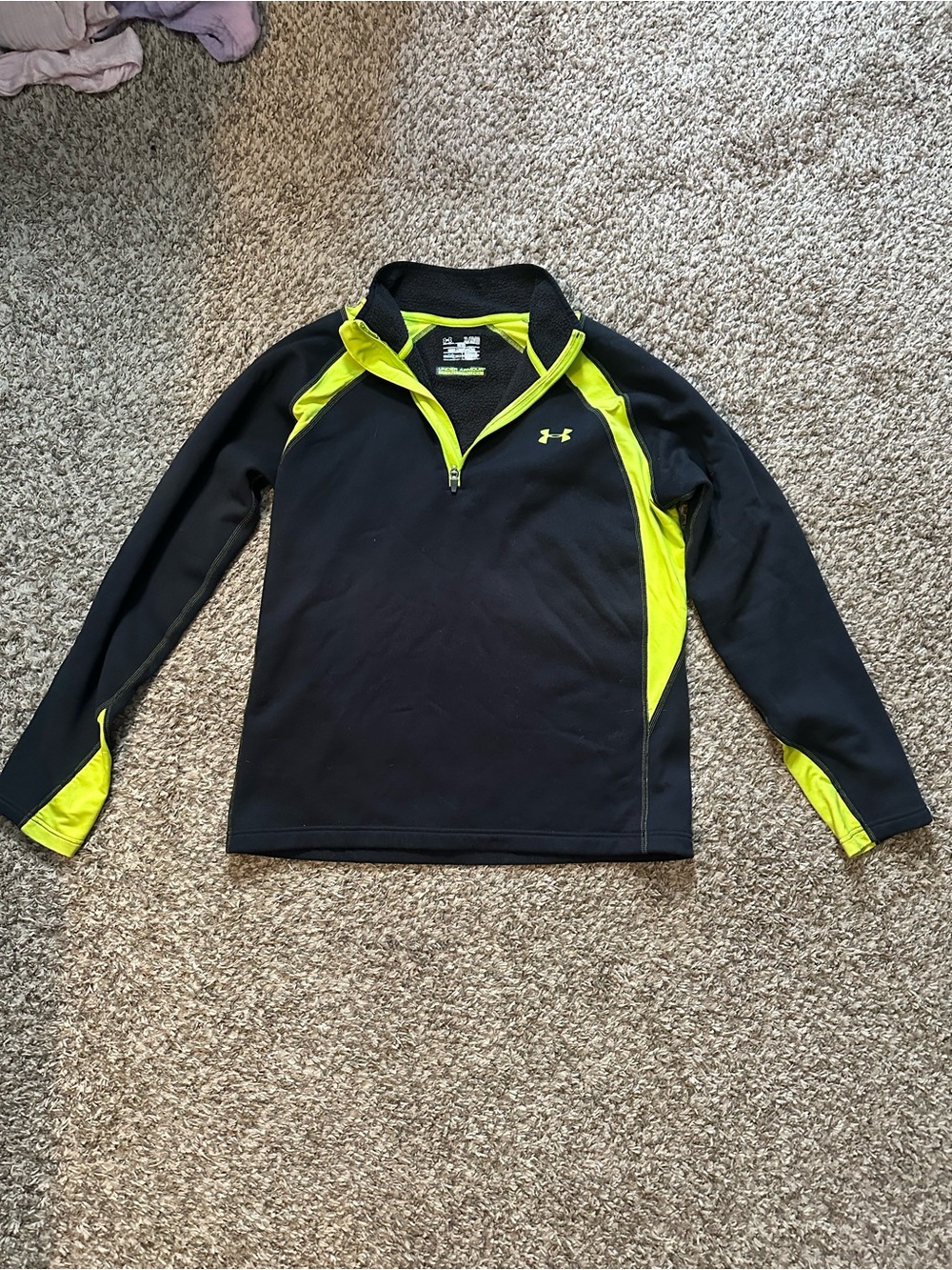 Under Armour Black with Neon Yellow Zip-Up Performance Pullover